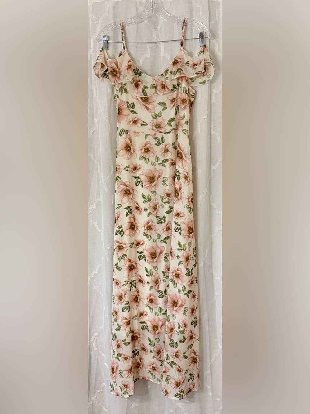 Pink Floral Ruffle Maxi Dress Cottagecore Romantic Large